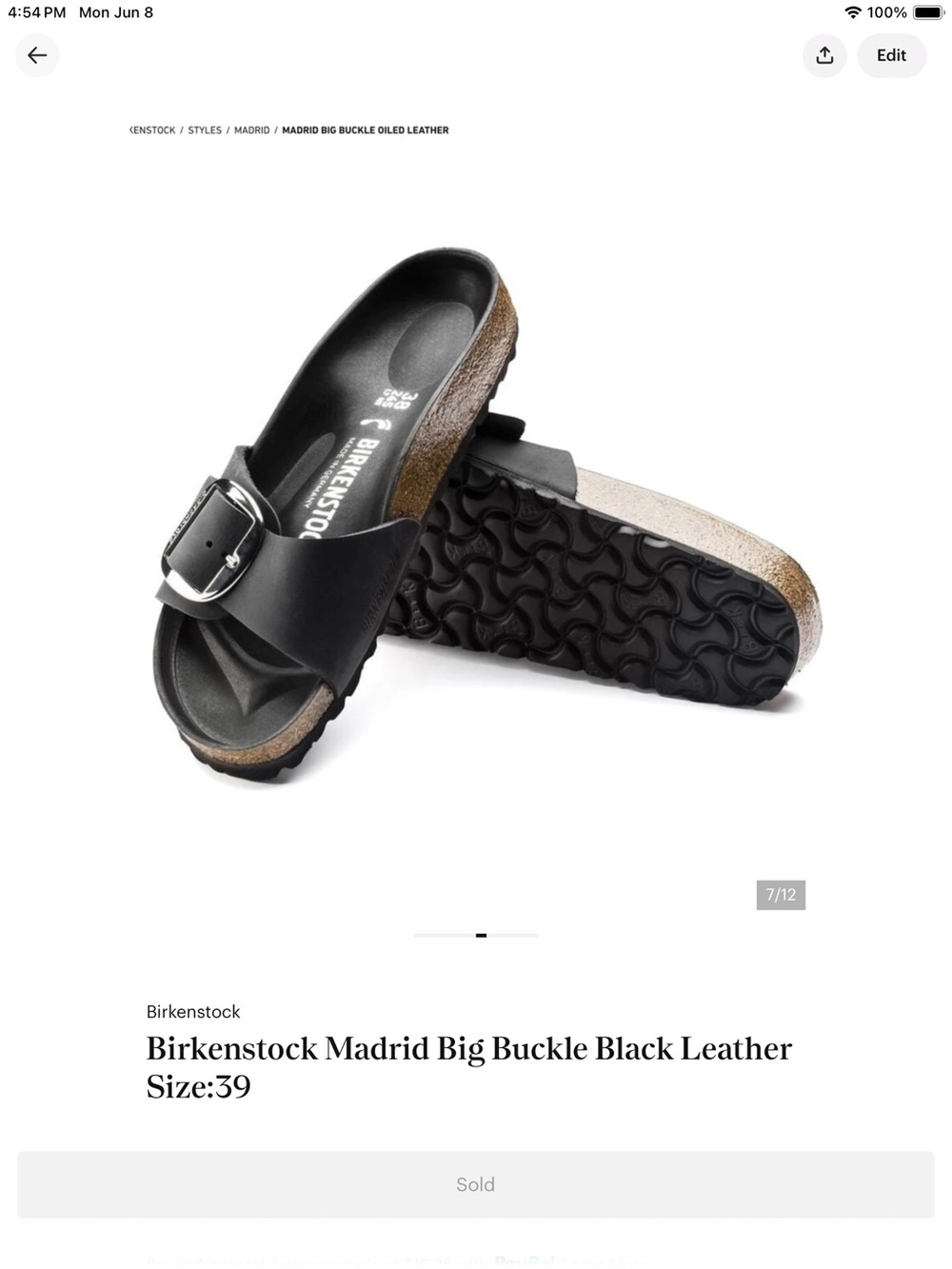 Birkenstock Black Oiled Leather Single Buckle Slide Sandals
